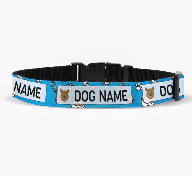 Personalised Fabric Collar with Dog Pattern and {breedFullName} Icon for {dogsName}